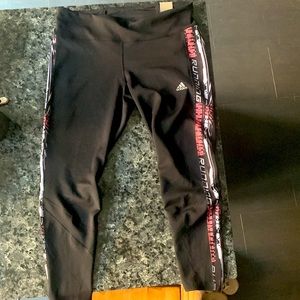 Adidas new w tag midrise long running tights black with white/ pink trim